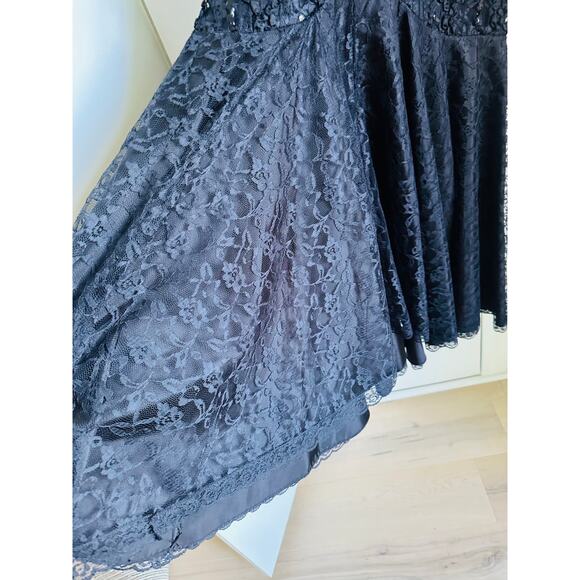 Vintage 80s Formal Party Dress Black Lace Sequin Midi Fit Size Medium Fitted - Picture 11 of 12
